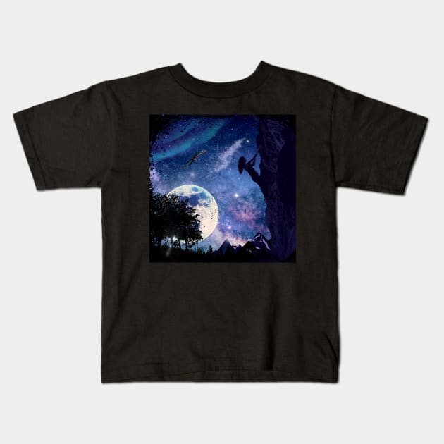 Beyond the Wall: A Nighttime Mountain Climb Kids T-Shirt by Smiling-Faces